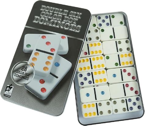 dominos xl set metal case game metal box|Double 6 Color Dot Dominoes Dominos Game Set in Metal .